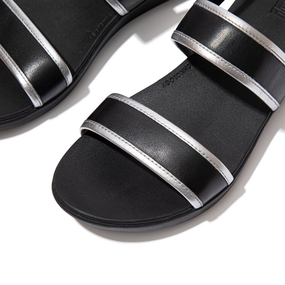 Fitflop Womens Sandals Black - Barra Metallic Back-strap - 95NQHMTZO